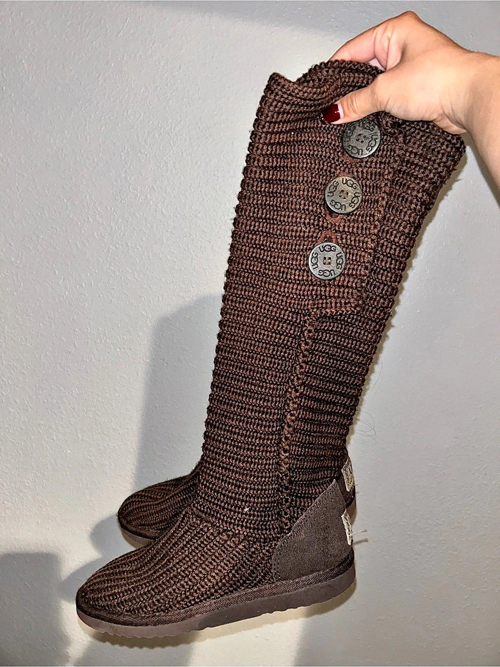 UGG foldable Classic Cardy Knit Button Tall Boots in Brown